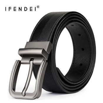 

IFENDEI Waist Belts For Men Double-sided Genuine Leather Belt Men's Rotated Buckle Strap Black Business Needle Buckle Belts