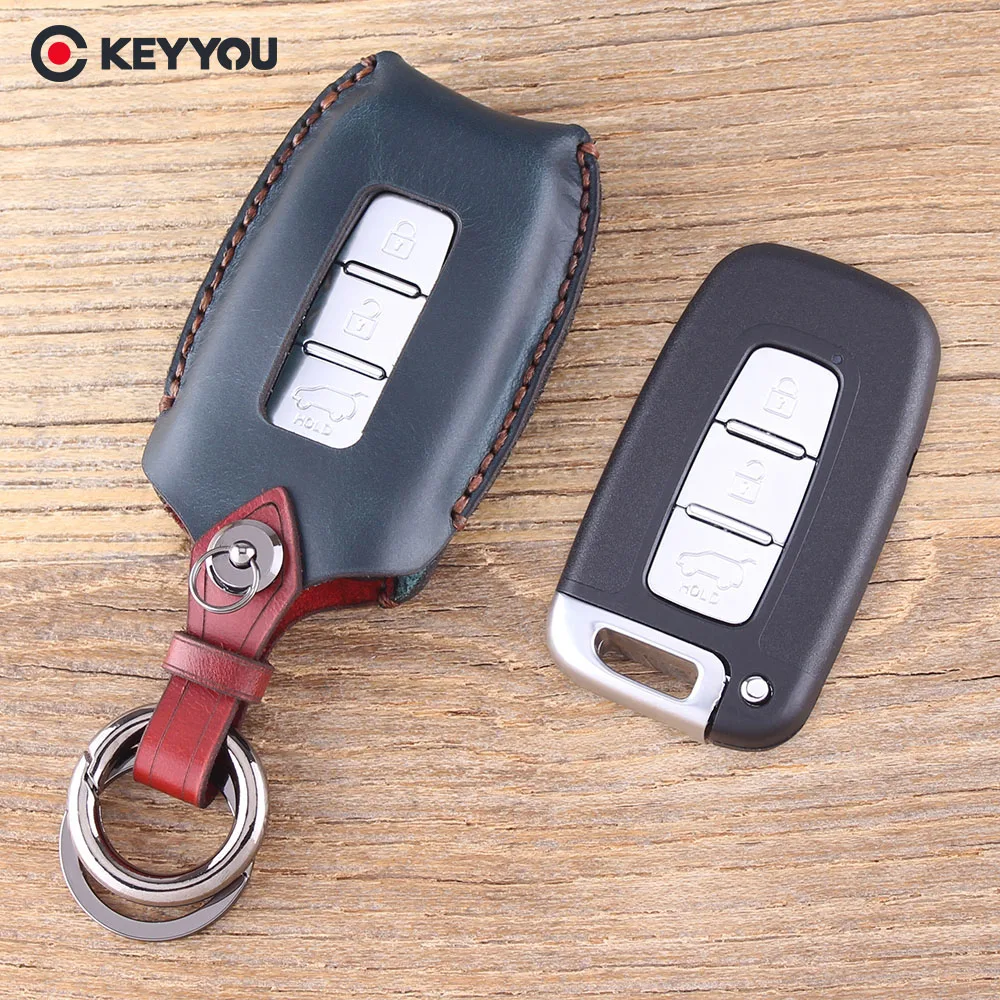 KEYYOU Genuine Leather Remote Key Shell Cover For Kia K5 Sportage For Hyundai I30 Ix35 Equus