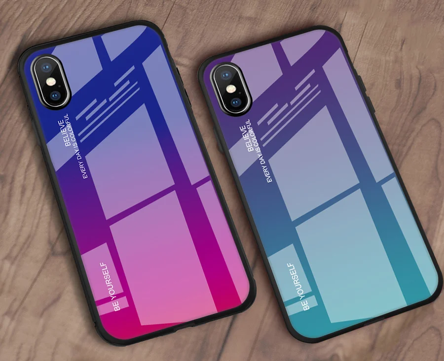 IQD для iPhone X Xr Xs Max чехол с градиентом цвета из закаленного стекла задняя крышка TPU бампер рамка чехол для телефона для iPhone 8 7 6 6S Plus xs