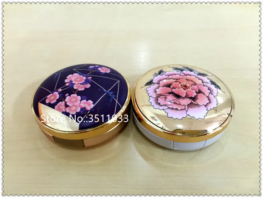 

Classical Flowe Design Air Cushion Liquid Foundation Container Box Special CC BB Cream Air Cushion Cream Packing Case Blue Gold