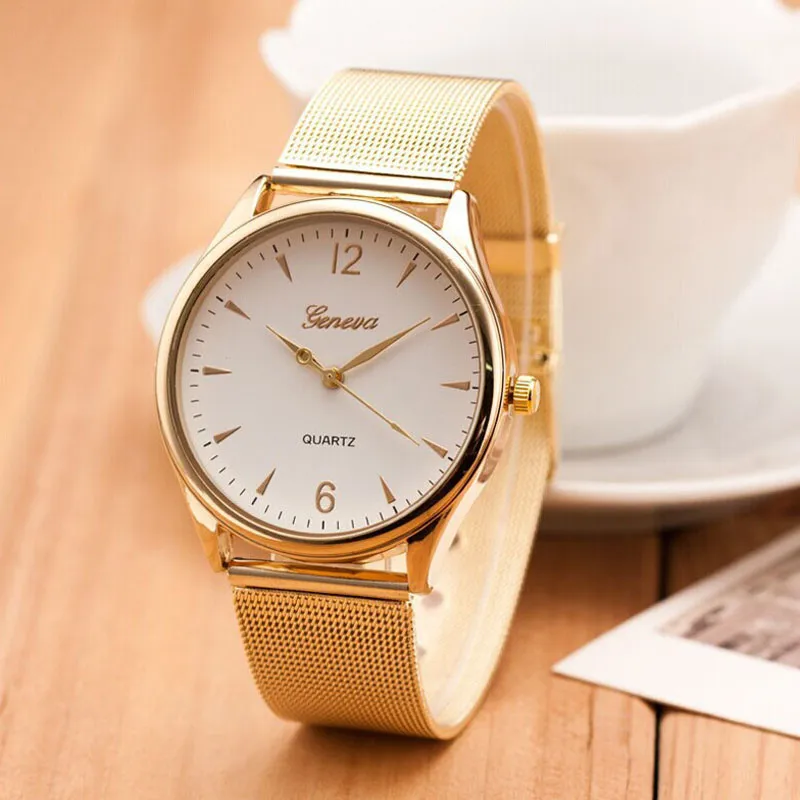 Модные женские классические золотые кварцевые наручные часы Geneva из нержавеющей стали, Брендовые мужские часы Orologio Uomo и коробка для часов