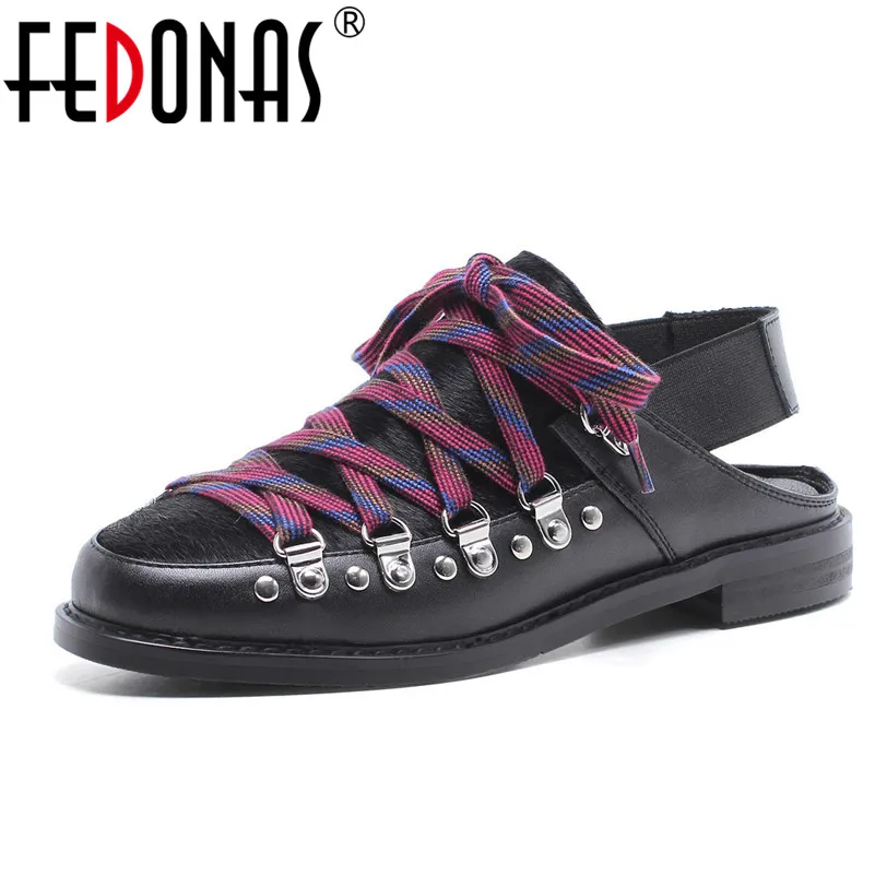 FEDONAS 2018 New Women Flats Genuine Leather +Horsehair Shoes Fashion Round Toe Ladies Spring Autumn Flats Shoes Woman keaiqianjin woman fringe platform shoes fashion spring autumn black red horsehair flats round toe casual genuine leather loafers
