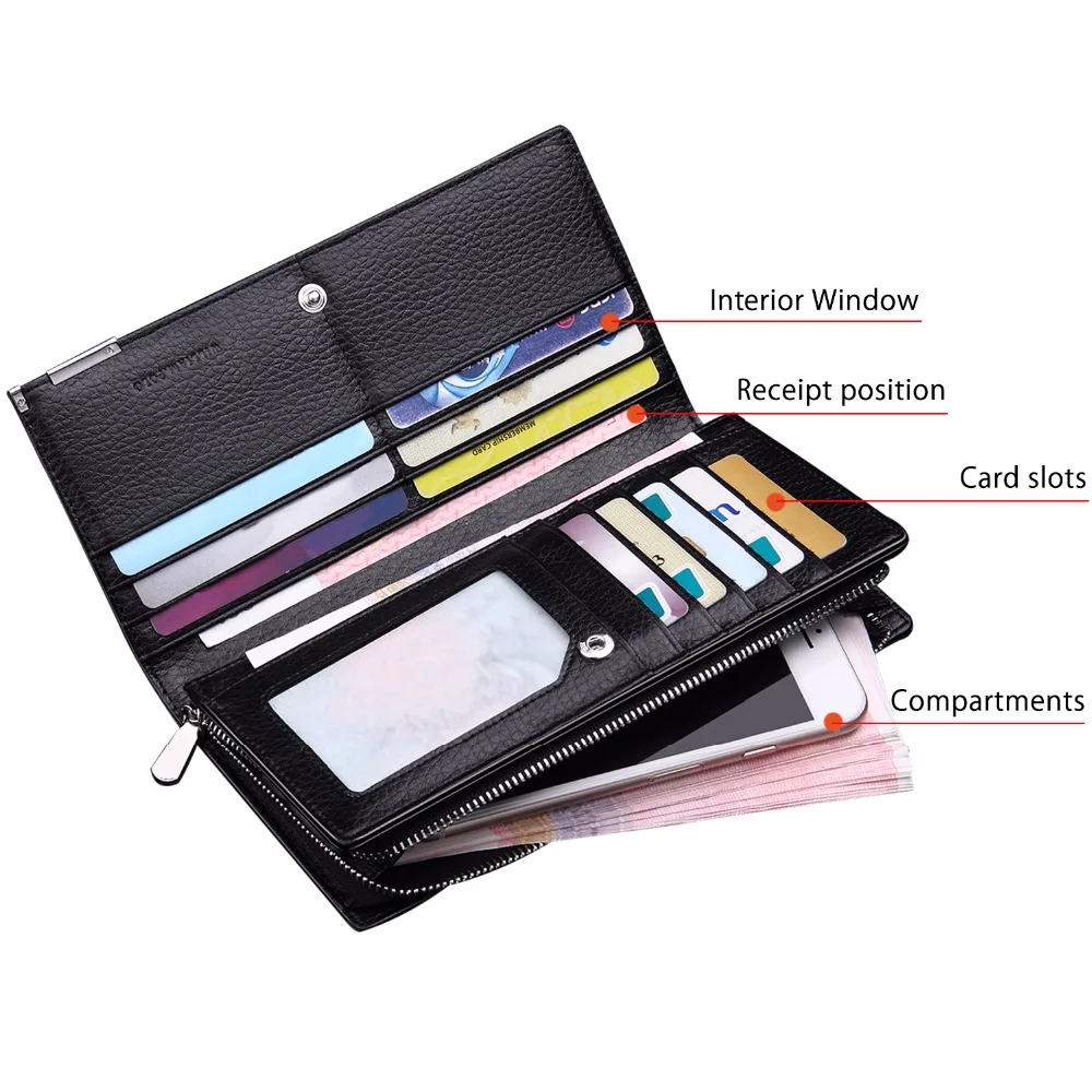 Long Genuine Leather Wallet Men Business Zipper Clutch Wallet Design Card Holder Cowhide men Metal Corner Phone Luxury Wallet