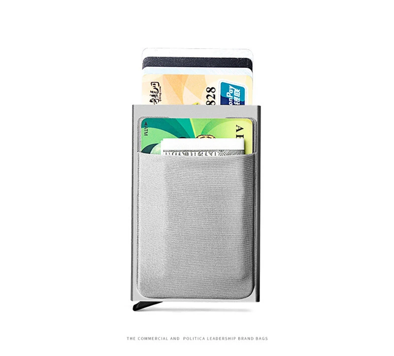 Алюминиевый кошелек с эластичным лайкрой задний карман RFID Блокировка мини металлический кредитный держатель для карт автоматический всплывающий чехол для карт Портмоне