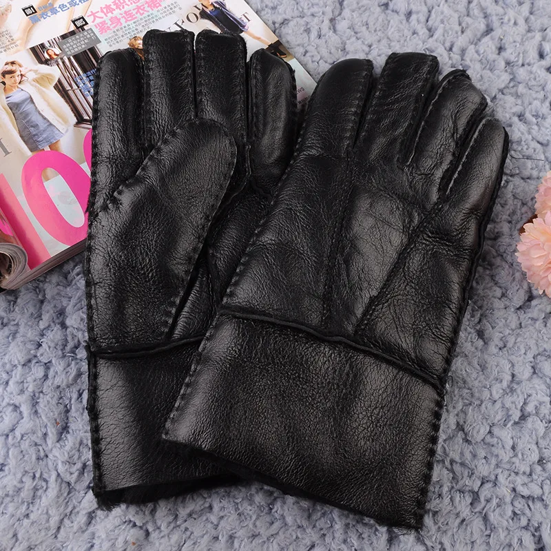 2018 Guantes Winter Gloves Leather Gloves Men All Handmade sheepskin Real fur Lining Style Soft Very Warm Winter Gloves
