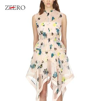 

Self Portrait Runway Designer Women Dress Floral Print Irregular Ruffles Midi Chiffon Dress 2019 Summer Causal Sundress Vestidos