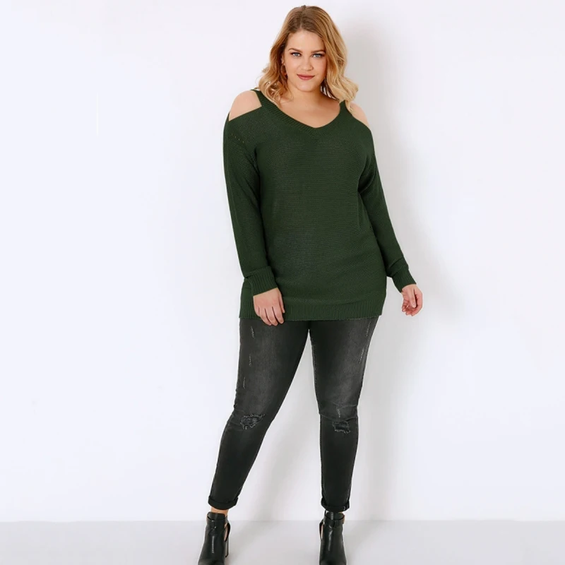 Kissmilk Women Plus Size Cold Shoulder Side Hollow Out Sweater Solid Long Sleeve Basic Tops Large Size Loose Sweater 3XL 7XL Kissmilk Women Plus Size Cold Shoulder Side Hollow Out Sweater Solid Long Sleeve Basic Tops Large Size Loose Sweater 3XL 7XL