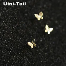 Uini-Tail список 925 Стерлинговое Серебро блестящее золото бабочка маленькие серьги Модный поток Сладкий Высокое качество ювелирные изделия