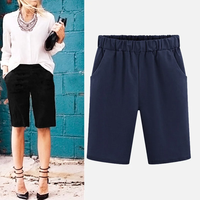 Plus Size 6XL High Waist Solid Women's Capris Pants Cotton Knee-length Harem Trousers 2020 Summer Beach Casual Clothes Female Plus Size 6XL High Waist Solid Women's Capris Pants Cotton Knee-length Harem Trousers 2020 Summer Beach Casual Clothes Female