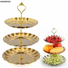 3 уровня нержавеющая сталь золотой торт стенд высшего качества нержавеющая сталь круглый дисплей свадьба день рождения кекс Стандартный