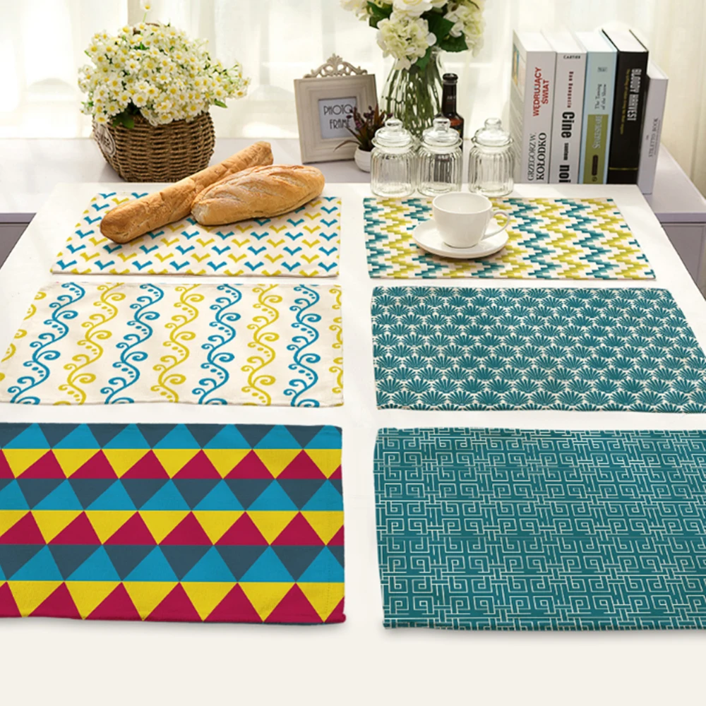 4pcs 42x32cm Color abstract geometric placemats printed cotton and