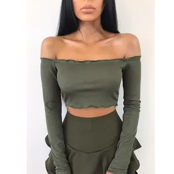 

2017 Sexy Women Casual Off Shoulder Sweatshirt Top Fashion Short Blouse Long Sleeve Skinny Slim Crop Tops