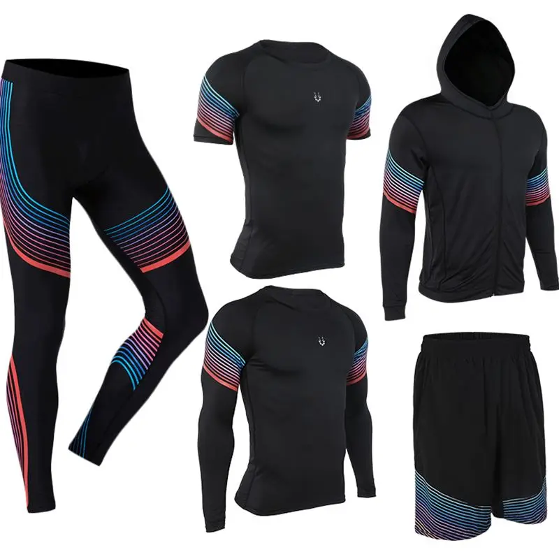 

vansydical Men's Run set Brand Sports tight Fitness Suit Gym Wicking Compression Jogging sports tracksuits running sportswear