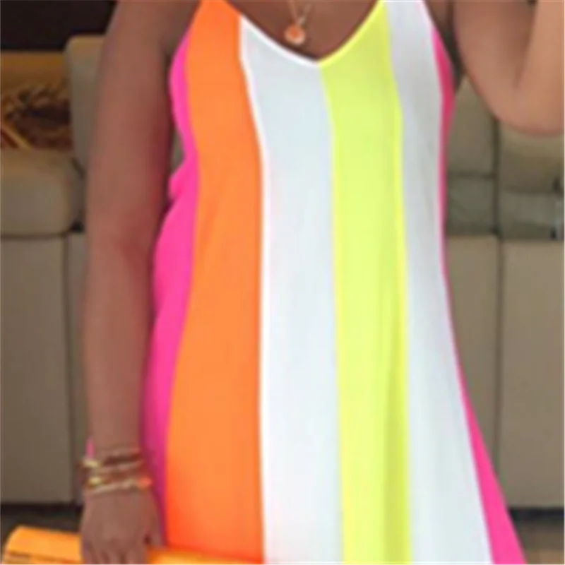 Женское летнее платье макси тонкое шифоновое модное лоскутное Полосатое с подкладкой пляжное Элегантное повседневное праздничное платье туника