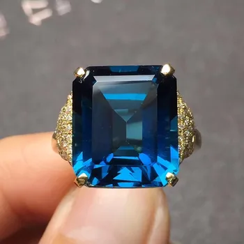 

Fine Jewelry Real 18K Rose Gold AU750 100% Natural London Blue Topaz Gemstone Female Rings for Women Fine Ring