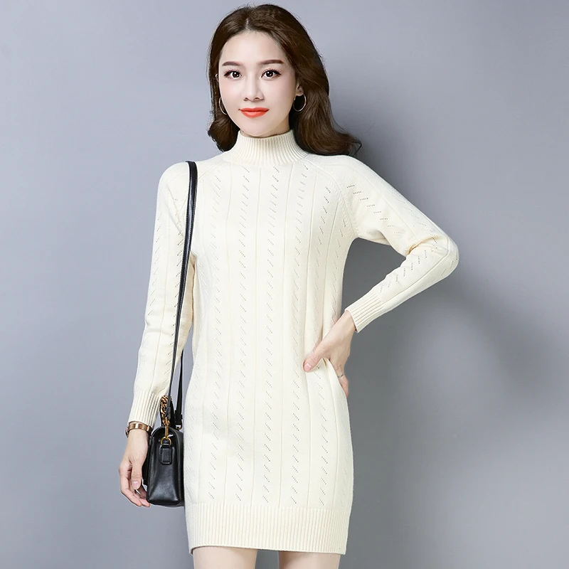 ^Cheap XL Brand Women's Long Sweater 2019 Autumn Winter New Simple Solid Color Thick Slim Knit Sweater Loose Wild Bottoming Pullover
