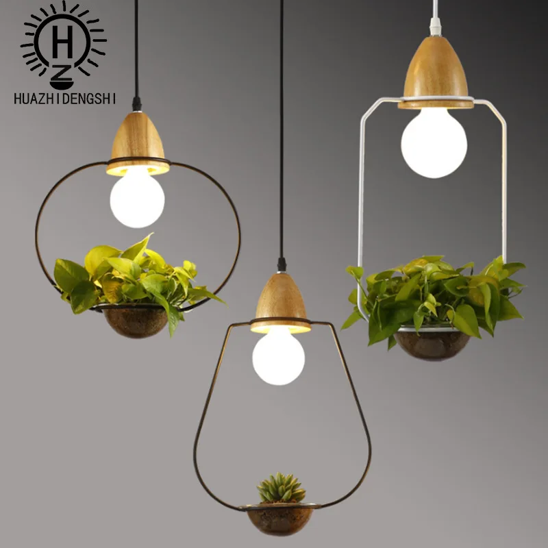 

Art, solid wood, simple potted chandelier, iron art, garden green plant, chandelier glass, Nordic restaurant light.