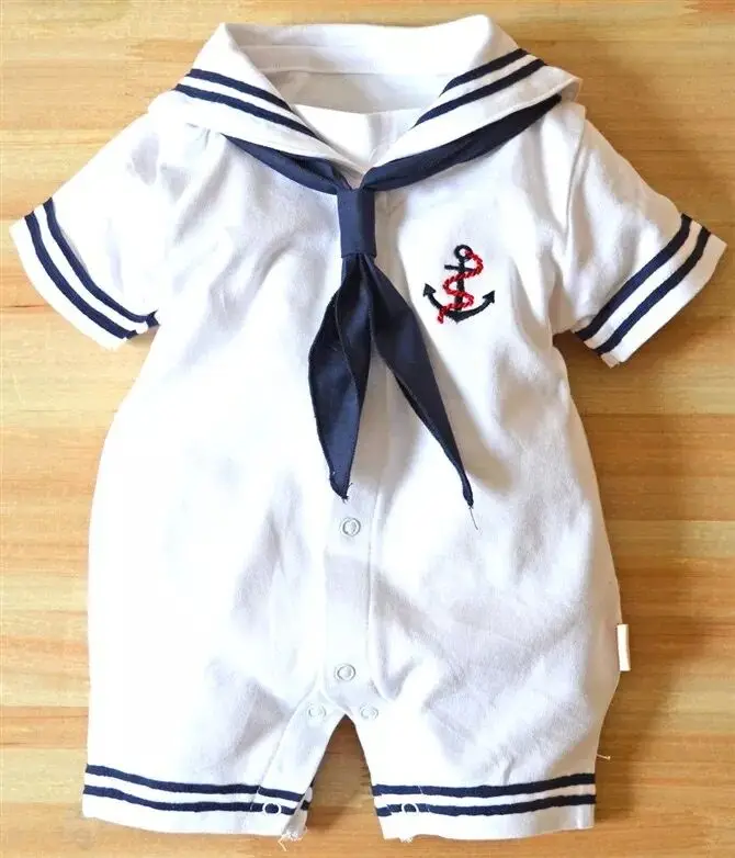 Летняя одежда для новорожденных мальчиков белая униформа моряков синяя детские комбинезоны с коротким рукавом цельный комбинезон одежда для маленьких девочек