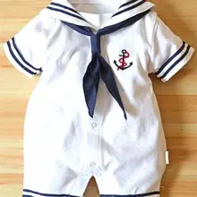 Летняя одежда для новорожденных мальчиков белая униформа моряков синяя детские комбинезоны с коротким рукавом цельный комбинезон одежда для маленьких девочек