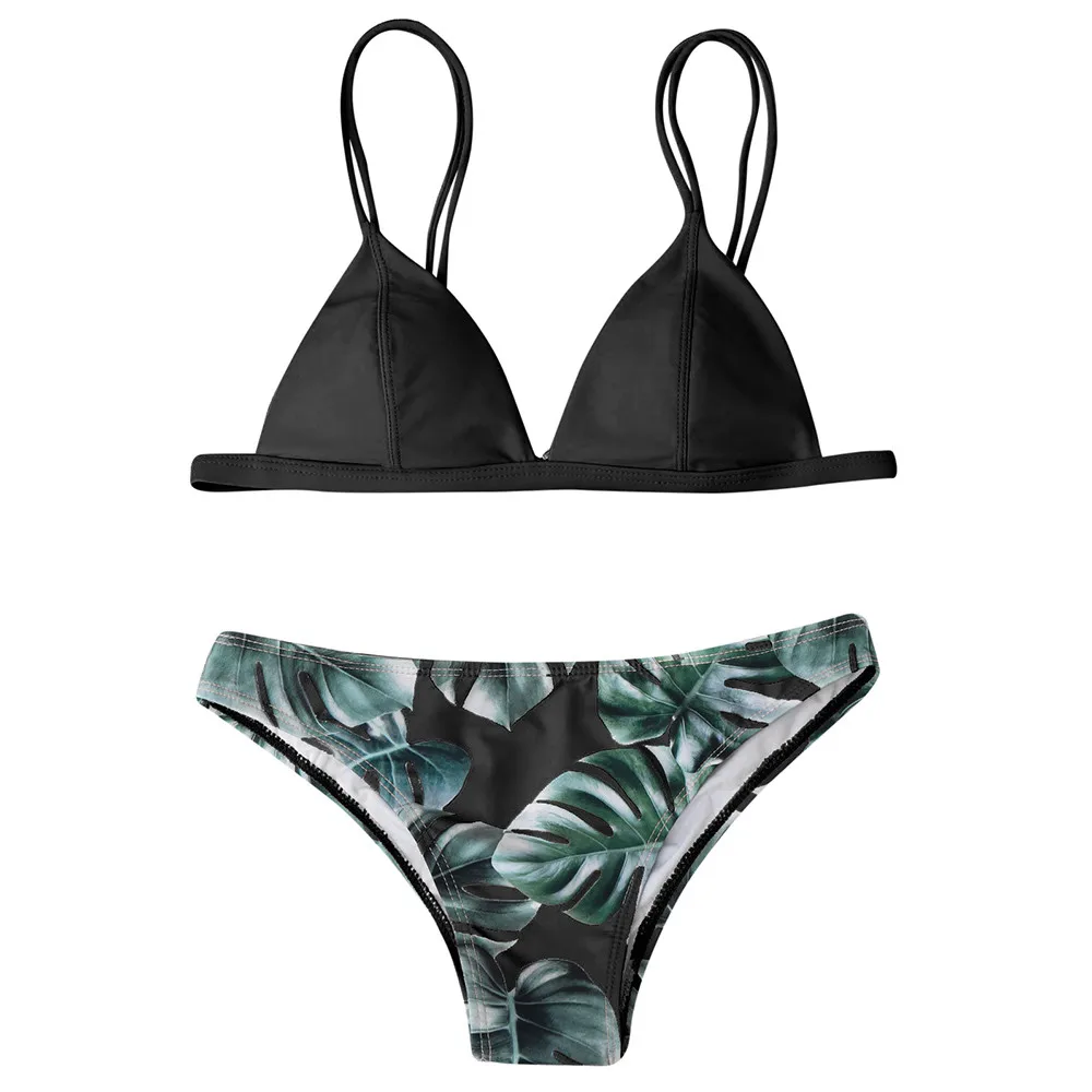 

Swimwear Bikini Set Women Print Leaves Push-up Padded Bathing Swimsuit Beachwear Triangle Bather Suit Swimming Suit Biquini #JY