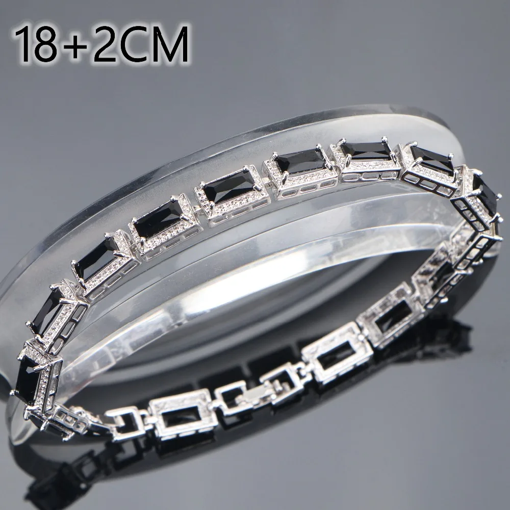Новые Свадебные 925 пробы серебряные Ювелирные наборы черные CZ серьги для женщин бижутерия кольца браслет ожерелье набор подарочная коробка