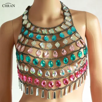 

Chran Sexy Sparkly Crop Tank Top Summer 2018 Necklaces & Pendants Bikini Wear Hollow Bra Gem Crystal Womens Jewelry Accessories