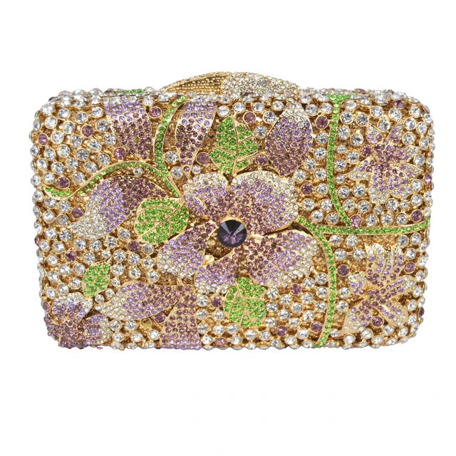 Silver Ladies Bling Bag Flower Pattern Evening Bag Blue Luxury Crystal hollow out Evening Clutch Bag gold crystal Clutch 88364 1