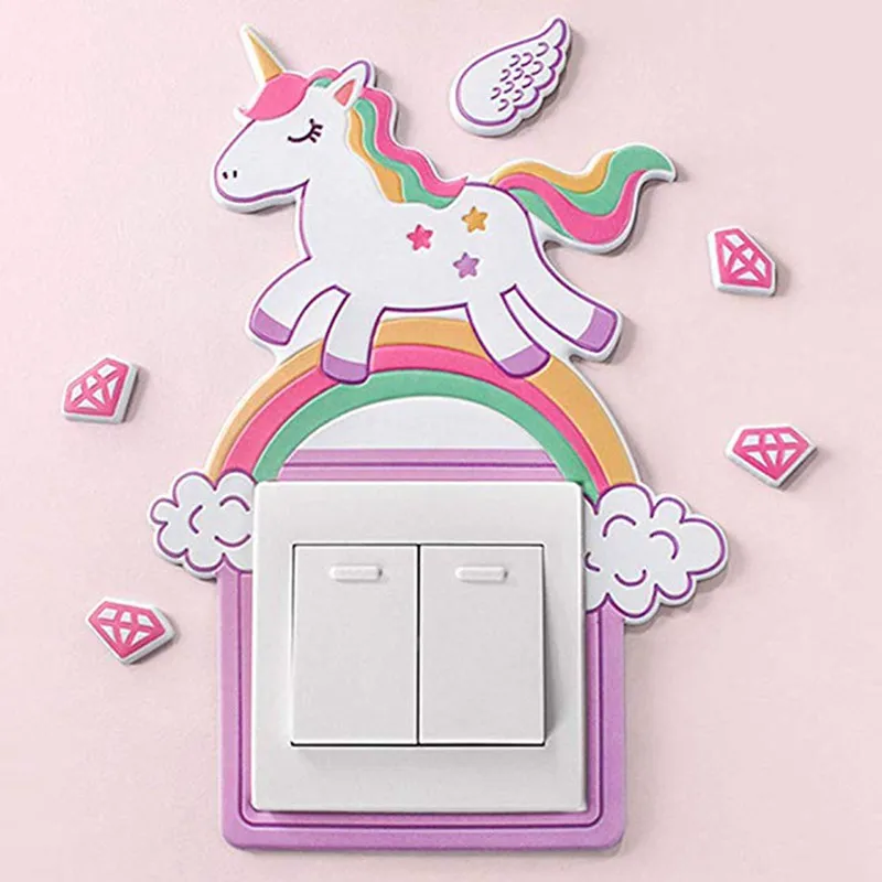 

3D On-Off Luminous Light Switch Outlet Wall Sticker Unicorn Flamingo Switch Cover Wall Sticker for Kids Bedroom Decor