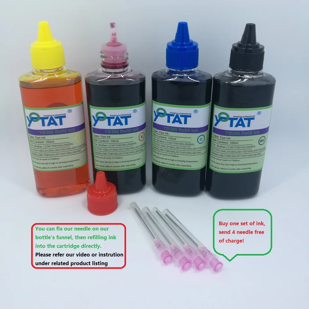YOTAT 4*100ml K C M Y Refill Dye Ink Compatible for Brother LC3617 LC3619 LC3017 LC3019 LC3217 LC3219 LC3317 LC3319 | Компьютеры и