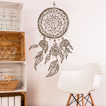 

Art Wall Sticker Hippie Boho Bohemian Feather Decor Vinyl Art Removeable Poster Native Dreamcatcher Ornament Mural LY175
