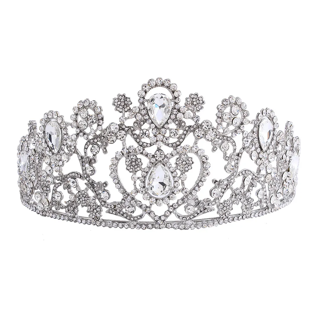 Big wedding bridal clear crystal tiara crown, Adult rhinestone tiara
