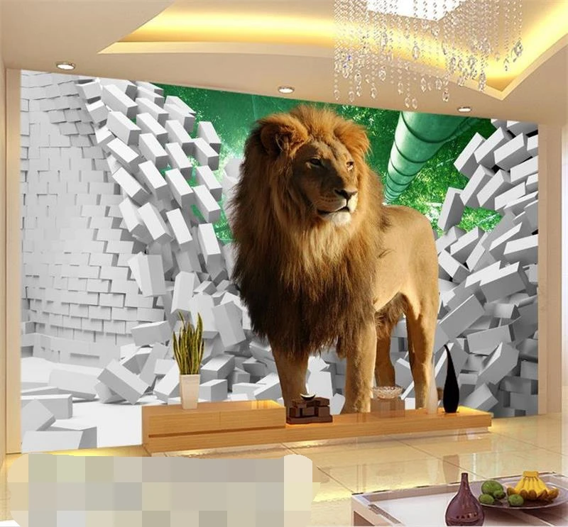 

custom 3D photo wallpaper mural kids room nov-woven sticker brick lion photo Sofa TV background wall painting large wallpaper