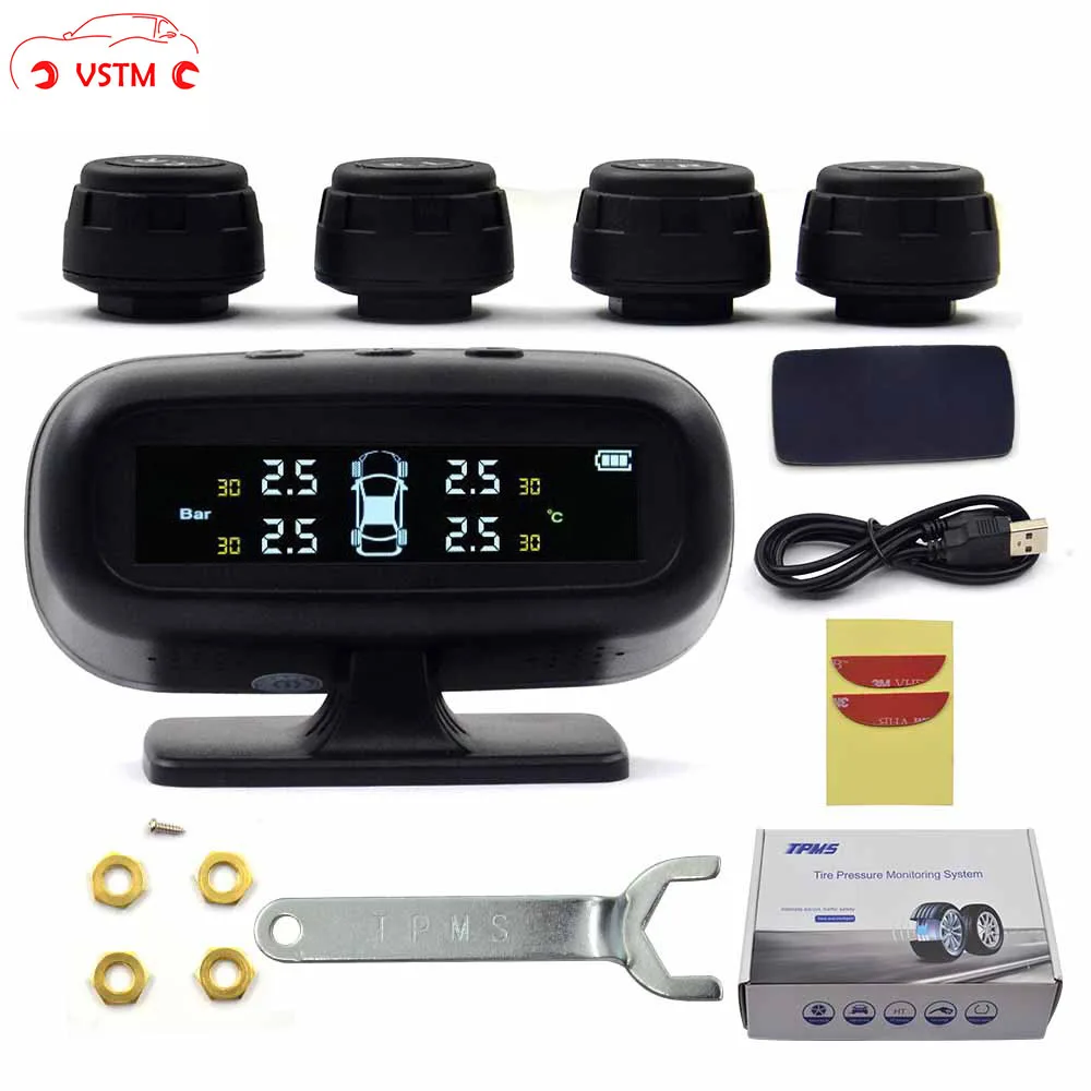 

Smart TPMS Tire Pressure Alarm Monitoring System Solar Tyre Pressure Monitor Sensor Valve Digital gauge