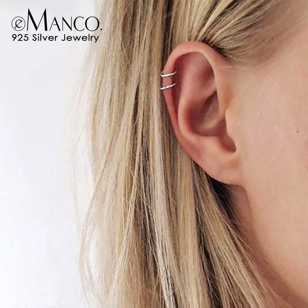 

e-Manco925 Sterling Silver Clip Earrings without piercing Punk Minimalist Layers Earring Vintage Simple Fine Jewelry For Unisex