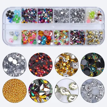 

Colorful Rhinestone Gold Beads Sequins Pearl Floral Nail Art 3D Decoration For UV Gel 1 Box