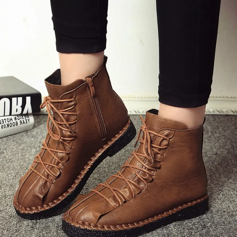 flat heel leather ankle boots