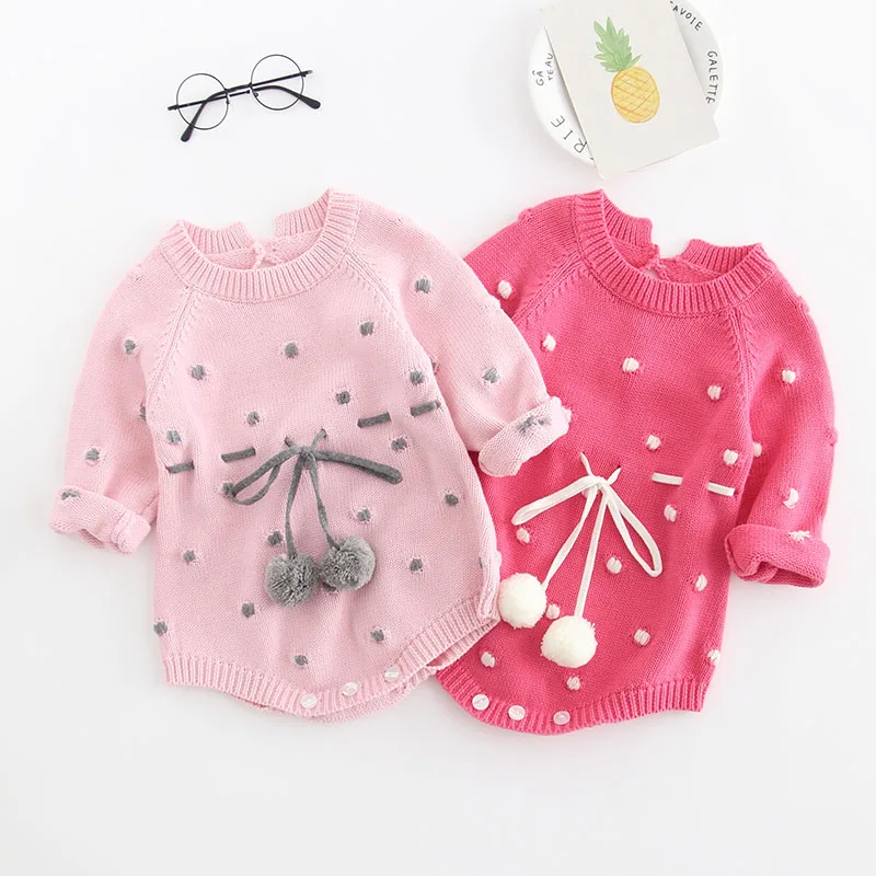 Осенние детские вязаные комбинезоны; свитер для маленьких девочек; вязаные комбинезоны с длинными рукавами для маленьких девочек; хлопковая одежда принцессы; комбинезон для маленьких девочек