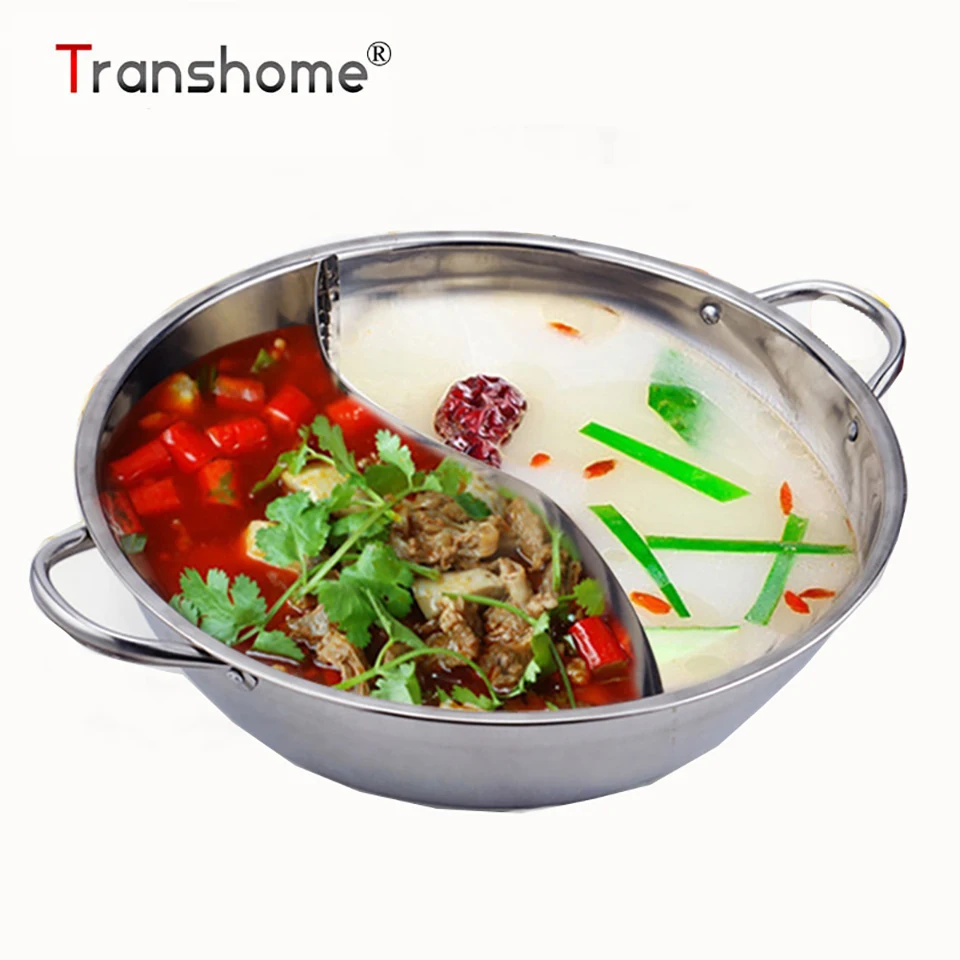Transhome 1pcs 32 cm Twin Divided Hot Pot Stainless Steel Chinese