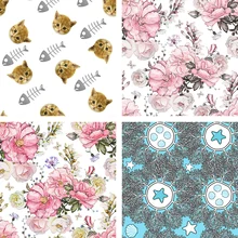 50*145 см полиэстер ткань для платья Мода 3D кошка ткань с цветочным принтом Тонкое Платье-стретч ткань diy одежда рубашка кукла ткань