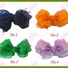 Новинка года, 65 шт., модная обувь для девочек, 3,5 дюйма, двойной зажим для волос из органзы, с бантом, яркие заколки для волос для девочек