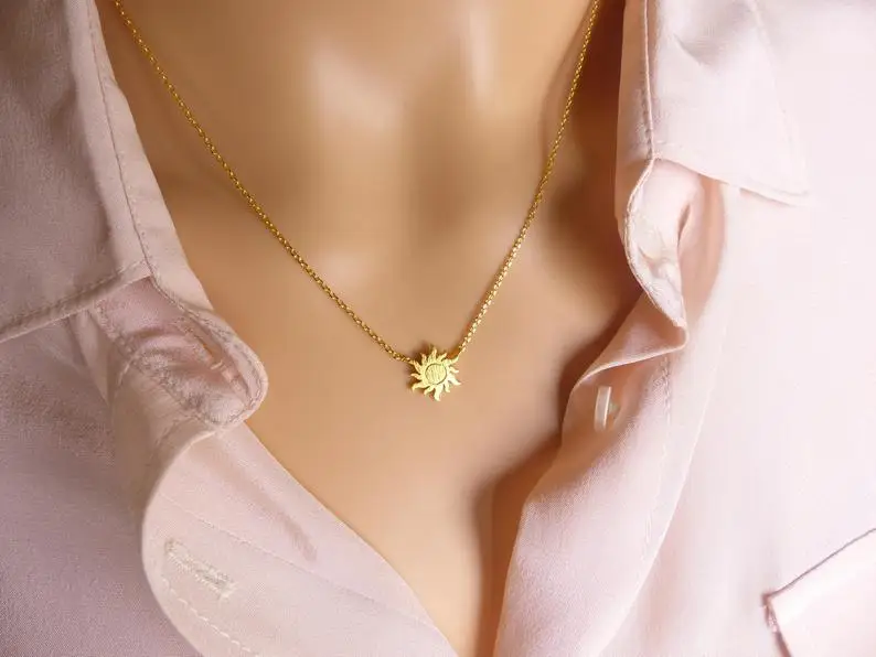Minimalism Sun Necklaces For Women Rose Gold Jewelry Friendship Gift Stainless Steel Long Chain Sunburst Necklace Collier Femme