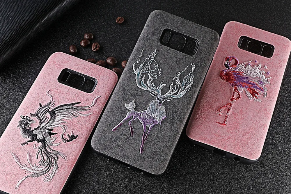 

For Samsung Galaxy S8 Plus Case Samsung S8 Plus Handmade Embroidery 3D Flower Animal totem Phone Case for Samsung Galaxy S8 Plus