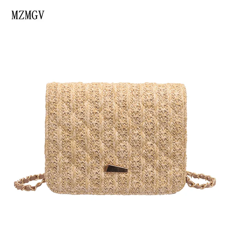 

Summer straw small square bag women's Korean version of the striped straw bag retro chain mini messenger bag Messenger bag