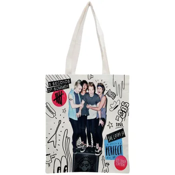

Custom 5 seconds of summer Tote Bag Reusable Handbag Women Shoulder Foldable Cotton Canvas Shopping Bags