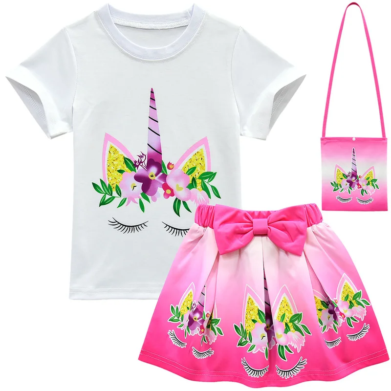 

2019 Children's Set Unicorn Halloween Performance Performance Short Sleeve Pleated Cartoon Three-Piece Set