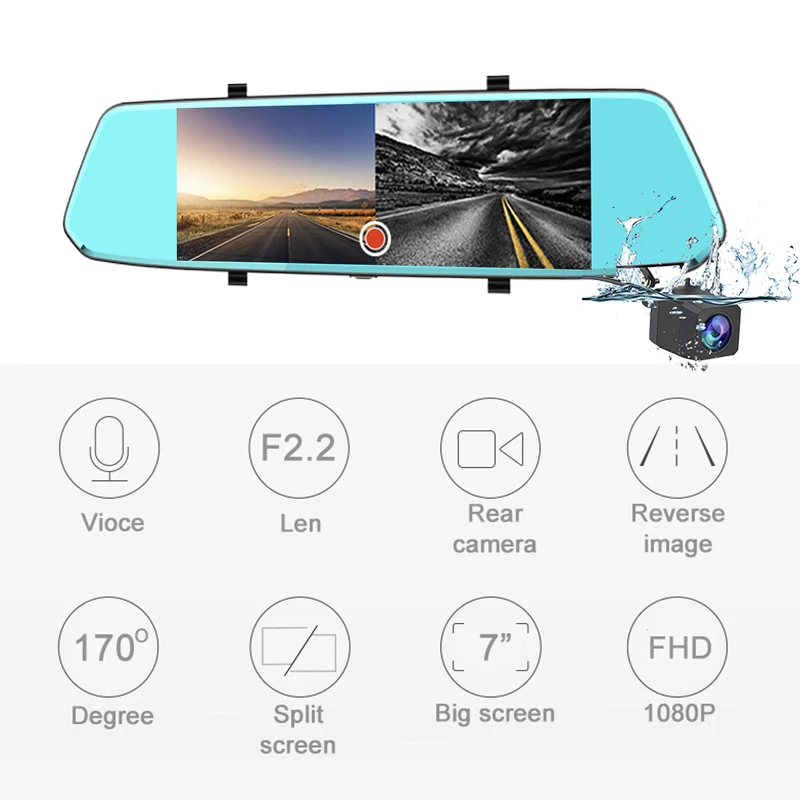 XPX ZX819 камера заднего вида Dash cam 7 дюймов зеркало Full HD 1080P 170 градусов для машины Mirrir