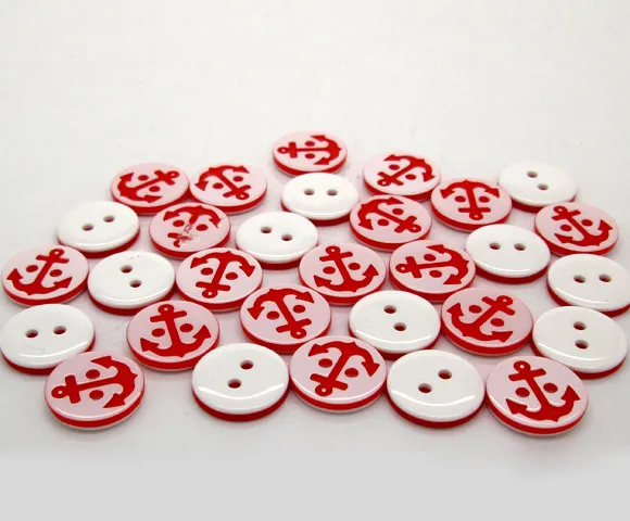 

100Pcs Resin Red Anchor Pattern Apparel Sewing Buttons For Kids Clothes Scrapbooking Decorative Handicraft DIY Accessories