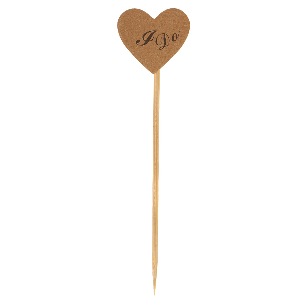 Pack of 100 Love or I Do Printed Kraft Paper Heart Cupcake Topper cupcake topper picks Cake Decorating Supplies Wedding Decor 