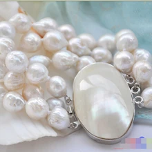 P4951 3row " 13 мм белый почти круглые кеши возрождается эдисон жемчужное braceletNoble стиль естественно прекрасно jewe быстрая