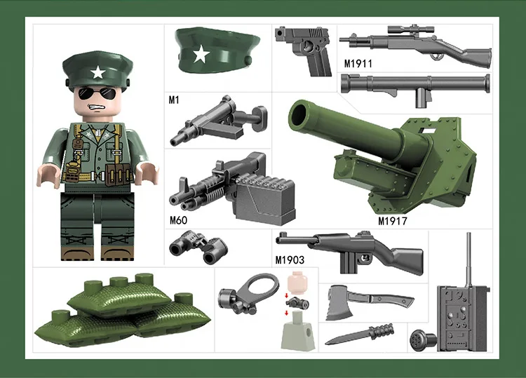 Мир война битва Тихий океан brickmania Военная Униформа minifigs блок ww2 США армейские фигурки пистолет оружие конструктор артиллерия игрушечные лошадки